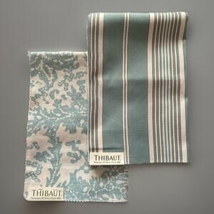 Thibaut Aqua Linden Hill Stripe and Mizoram Coordinated Fabric Samples 25"x25"